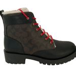 Coach LORRAINE Black/Mahogany Leather/Canvas Signature Lace Up Bootie 8 New Photo 4