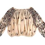 Free People  Wild Flowers Embroidery Blouse Sz S Cream Crepe Boho Western Gypsy Photo 2