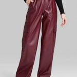 Wild Fable Womens XS High Waist Faux Leather Cargo Pants Burgundy Red Baggy Wide Photo 0