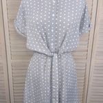 Polka Dot Shirt Dress with Front Tie Gray/White Dots Photo 0