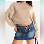 Sweater Womens XL Beige Crop Top Crewneck Cropped Batwing Sleeve Ribbed Tops D1 Photo 8