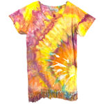 Las Olas  Large Dress Handmade Tie Dye Fringe Hem Short Sleeve‎ Shift Knee249 Photo 0