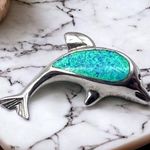 Women's Dolphin 3D Blue‎ Opal Sterling Silver Bracelet Charm Necklace Pendant Blue Photo 0