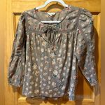 Lucky Brand  Printed Peasant Brown Pink Floral Top Blouse with Lace Trim SP Photo 0
