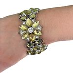Vintage‎ Floral Yellow White Rhinestone Chunky Statement Stretch Bracelet Gold Photo 0