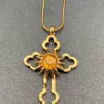 VTG Bethlehem Nativity Stone Relic Cross GOLD TONE Pendant 925 Necklace 28” Photo 2