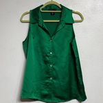 Sincerely Jules  Green Satin Button Down Sleeveless Blouse Sz M Photo 1