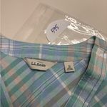 LL Bean Dress Size 12 Linen Cotton Blue Green Plaid V Photo 4