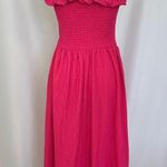 H&M Hot Pink Smocked Midi Dress Ruffle Trim Spaghetti Strap Sundress Women Large Photo 2