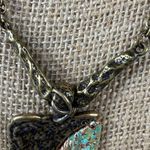 Green & Bronze Pendant Necklace Textured Metal Design on Chain 18 Inches Long Photo 11