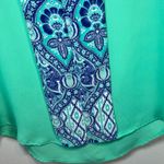 Pink Owl Women's Sleeveless Blouse Shirt Aqua Blue Split Neck Lightweight Medium Photo 5