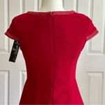 RW Runway Paris Dress Red Cap Sleeve Faux Leather Trim Career Dress Medium NEW Photo 4