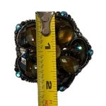 Vintage Flower Faceted Rhinestone Brooch Blue Black Amber Gold Silver Tones Photo 3