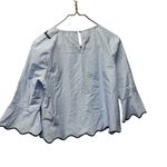 Sweet Wanderer Blue  Pinstripe Ruffle Sleeve Top with Floral EmbroideryMedium Photo 4