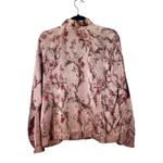 Haute Hippie  SZ L Clara Bomber Jacket Pink Floral Satin Zip Ruffle Photo 1