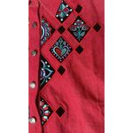 Bob Mackie Womens  Wearable Art Red Denim Western Embroidered Big Shirt Jacket L Photo 8
