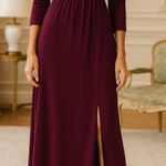 Iris  Maroon Red Maxi Semi-Formal Long Dress Size 1X Maxi V-Neck Stretch XL Photo 0