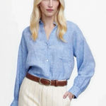 Madewell Button Up Linen Blouse in Coastal Blue Sz Medium NWT Photo 0