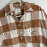American Eagle  Oversized Plaid Flannel Sz Small Tan Brown Pullover Photo 5