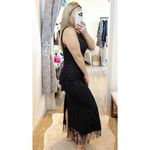 Vintage JS Collections Metallic Fringe Hem Lace Maxi Slip Dress Black 12 Size 8 Photo 1