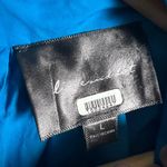 Line and Dot Blue Ruffle Cap Sleeve Mock Neck A-Line Poplin Mini Dress Size Large Photo 11