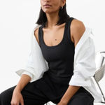 Athleta New  M Signature Rib Square Neck Crop Tank Black Medium Photo 0