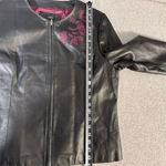 Jaclyn Smith  Y2K Women's Black Leather Bomber Jacket Floral Embroidered Size L Photo 10