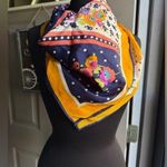 Vintage 70/80s Honey silk floral made in Japan neck head scarf Blue Photo 0