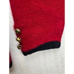 Karen Scott  Red Wool Cardigan Sweater Black Trim Gold Buttons Size L Photo 6