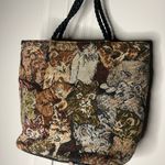 Vintage 1990s Tapestry Cat Tote Brown Photo 2