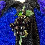 Vintage That Sweater Chenille Glass Beaded Grapes Embellished Cardigan Sweater Blue Size M Photo 5