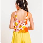 Lush Clothing LUSH Poppy Ivory Pink Orange Floral Cropped Linen Button Front Tank Top Sz Small Photo 10