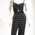 American Vintage Y2K Black White Plaid Sleeveless Jumpsuit Medium-Contempo Plaid Belted Jumpsuit Photo 0