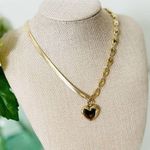 Gold Heart Pendant Mixed Chain Necklace Choker Photo 1