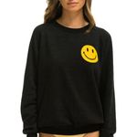 Aviator Nation  Black Smiley 2 Relaxed Crewneck Sweatshirt Size Small Photo 1