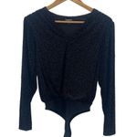 EXPRESS  Womens Jacquard Velvet‎ Leopard Sparkly Long Sleeve Bodysuit Black XS Photo 0