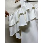 Trina Turk Womens Top Sz XS Ruffle Cut Out Cold Shoulder Sleeve White V-Neck Photo 2