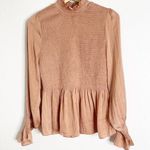 VICI Smocked Neutral Mauve Long Sleeve Top Size Medium Photo 0