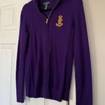 Ralph Lauren  Vintage Womens Full Zip Sweater Logo Patch Purple Preppy Photo 3