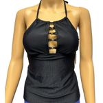 NWT Salt + Cove Black Ribbed Ringing It Beaded High Neck Tankini Swim Top Small Photo 2
