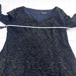 Alex Evenings Navy Blue Gold Lace Illusion V Neck Bell Sleeve Sheath Dress 14 Photo 5