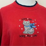Vintage Grannycore Sweatshirt Crewneck Love Me Love My Cat L/XL Red Size L Photo 1
