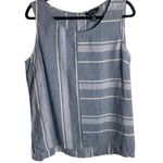 Ellen Tracy  Size Xl Pure Linen Tank Top Blue With White Stripes Costal Nautical Photo 0
