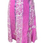 Sigrid Olsen  skirt linen floral applique gold thread flouted pink Size 6 Photo 0