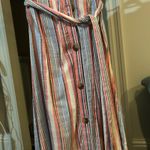 Elle  Striped‎ Midi Dress Ruffle Sleeve Button Front with Belt Size L Photo 3