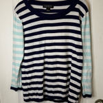 August Silk  Navy and White Striped Top Photo 0
