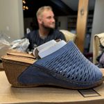 Spring Step Women  Cunacena Blue Leather Wedge Heel Mule Sandal Size 41 US 9.5-10 Photo 2