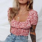 Motel Rocks Raquel Crop Top In Ditsy Butterfly Peach And Red size XS Photo 0