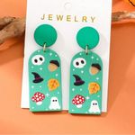 🌸 4 for $20 Halloween Skull & Hat Ghost Printed Clay Texture Acrylic Earrings Green Photo 2