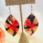 Handmade Dinner on the Beach Tropical Sunset Vibes Earrings Fabric Covered Wood Photo 0